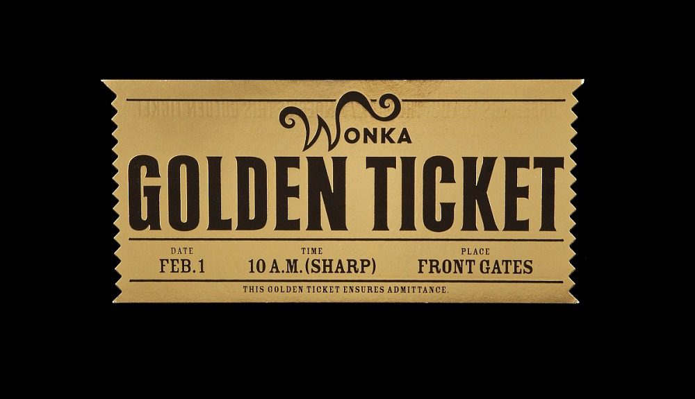 Golden ticket, prop from the Tim Burton film "Charlie and the Chocolate Factory". 2013.0001.22. The Warner Bros. Collection.