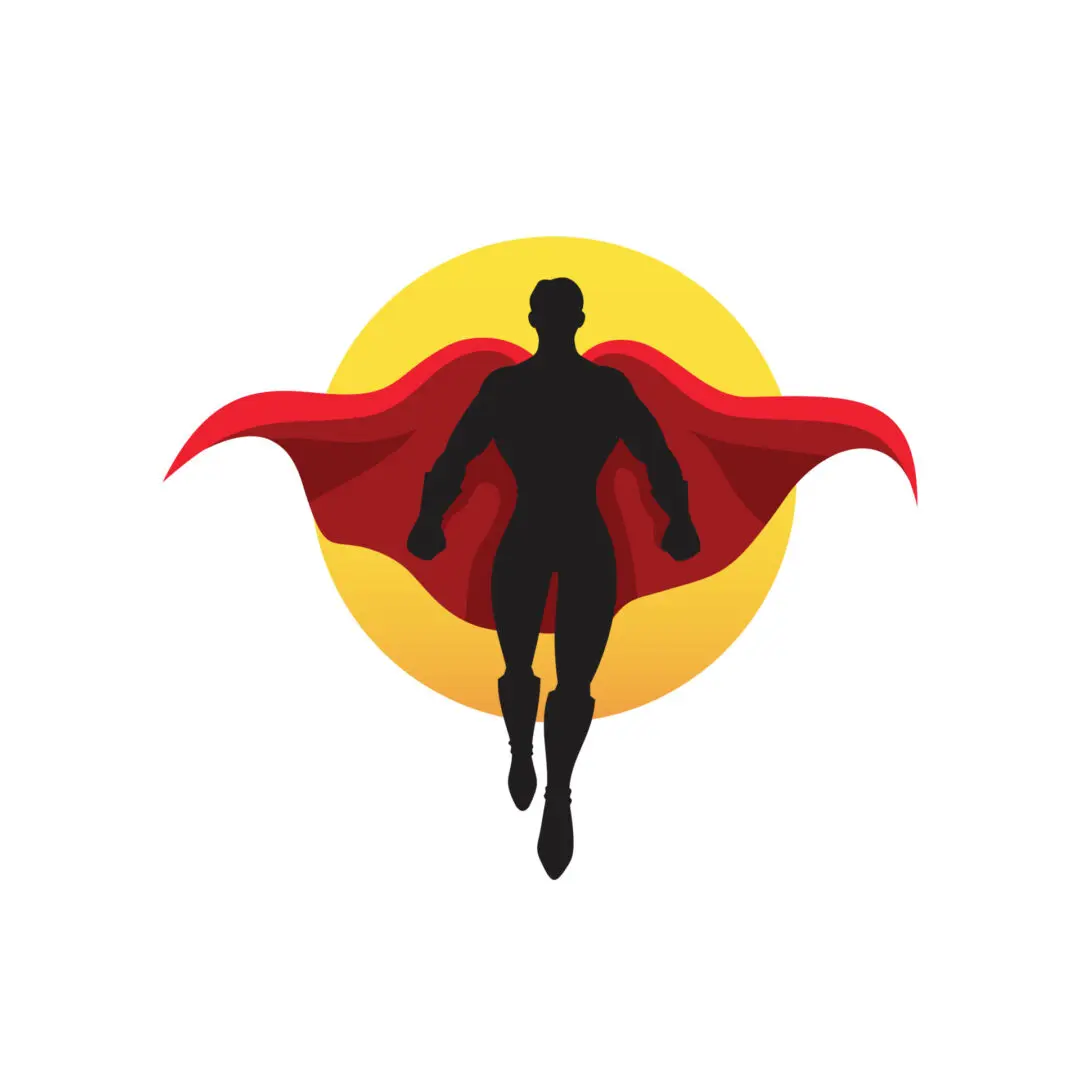 Superhero with red cloth silhouette logo vector
