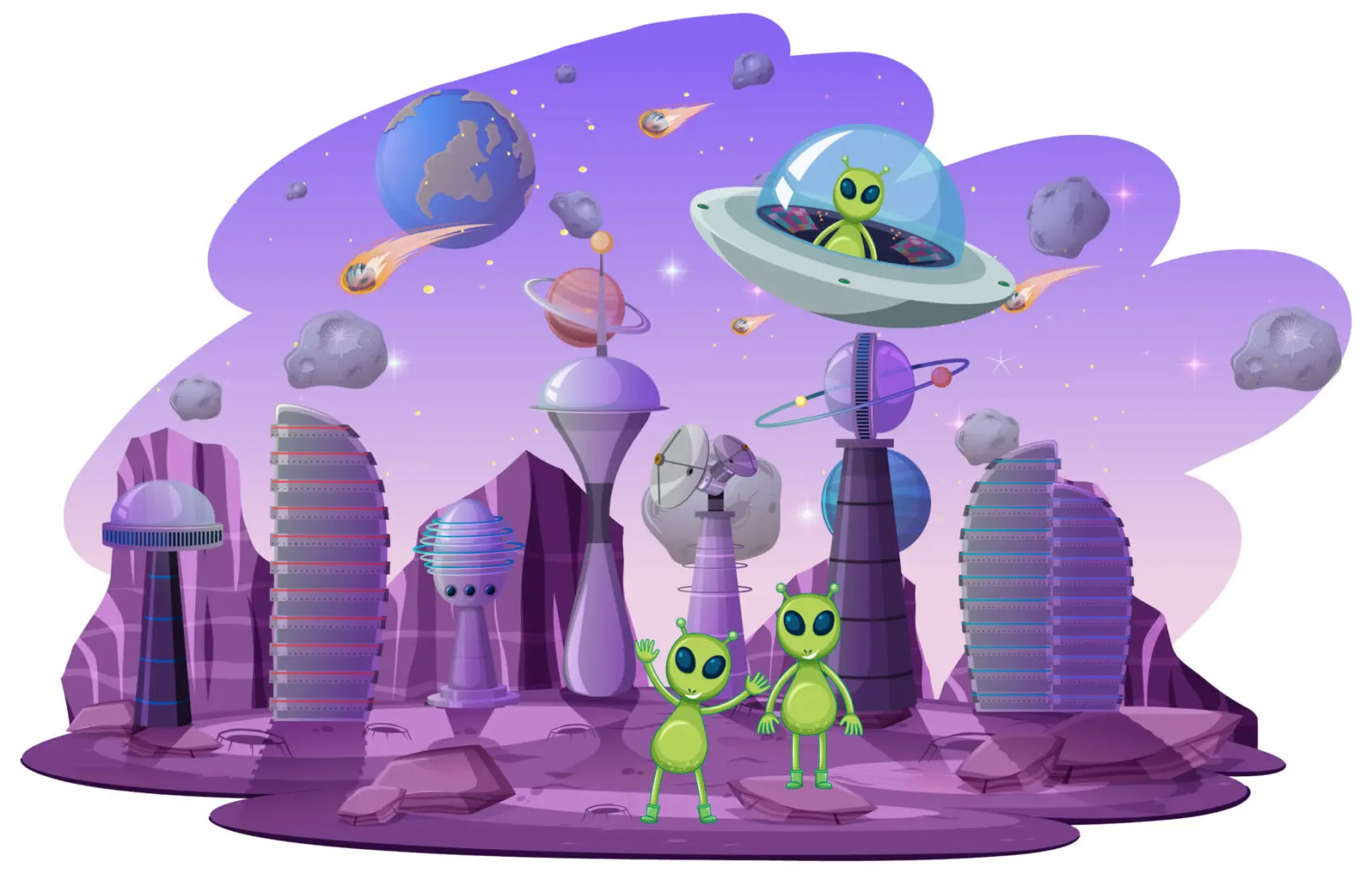 Alien in space scene Alien in space scene illustration