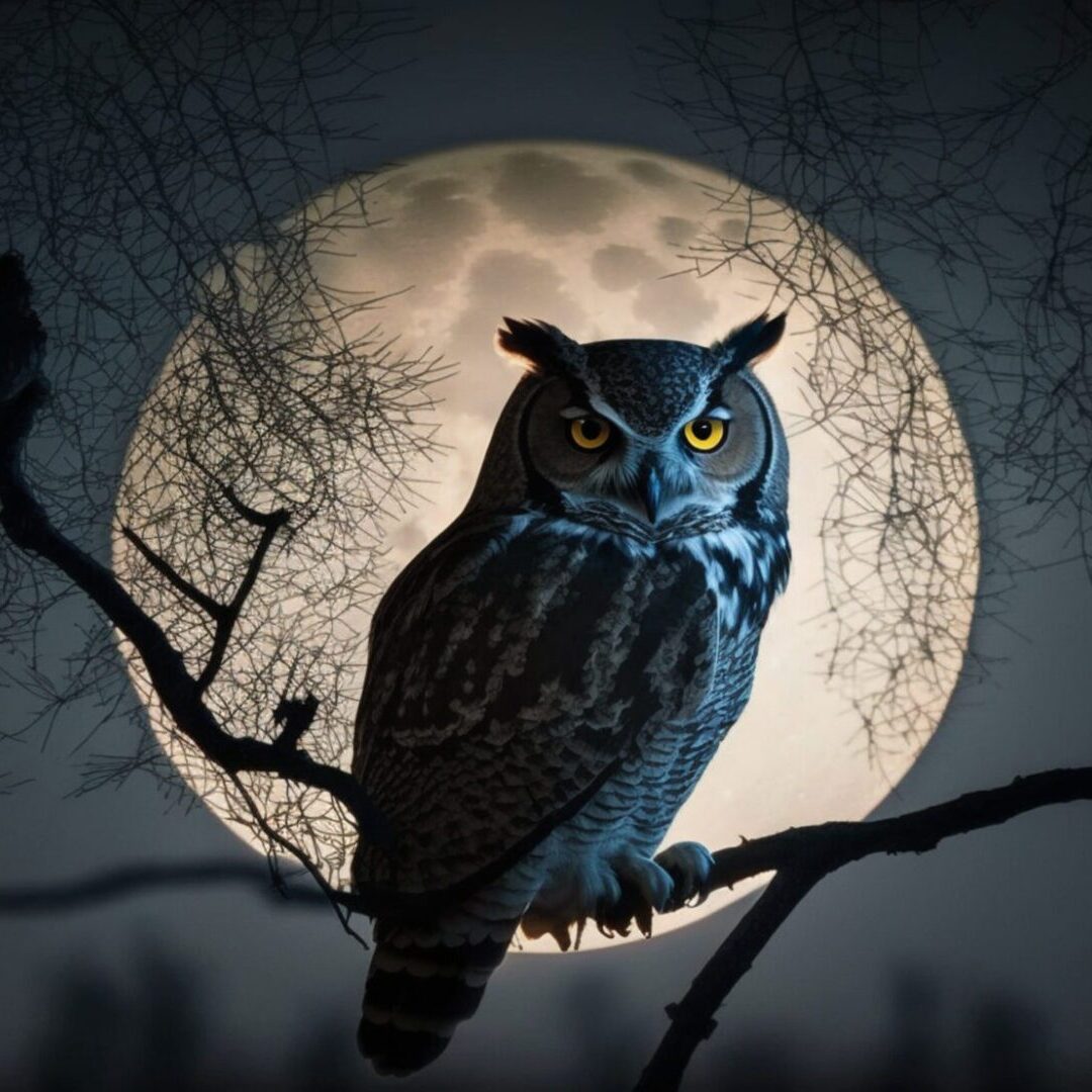 Animal in spooky forest under moonlight, evil beak ,generative artificial intelligence